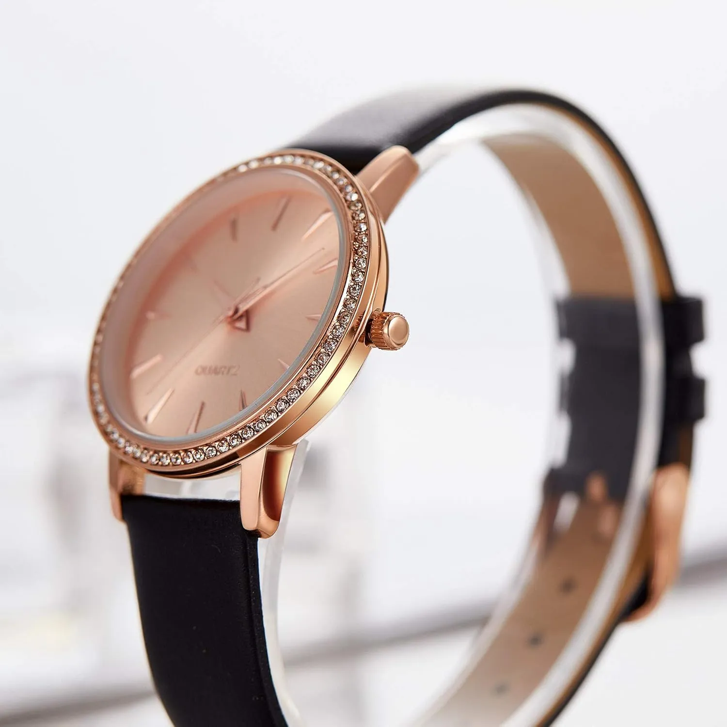 Satin Genuine Leather Strap Elegant Minimalist Waterproof Women's Watches with Stainless pine Steel Square Round Dial Quartz Watch with 
