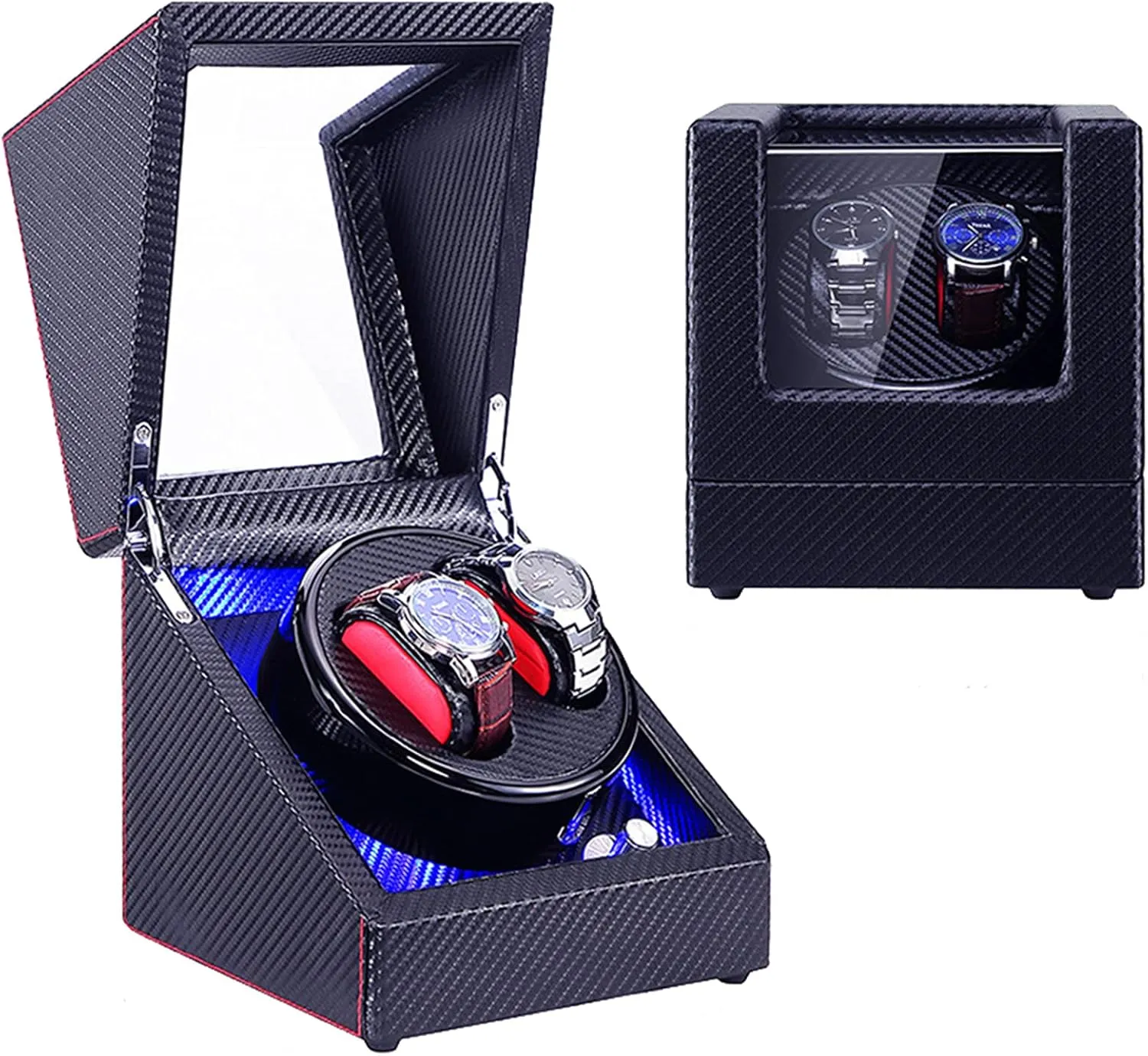 satisfactory cultivate rush solidify Mechanical Watch Storage Case Wood Shell Piano Paint Self Winding Watch Rotator Box with Led Lights Quiet Motor Dual Power Supply,Velvet 00,Carbon Fiber 002 Double Watch Winder Box Luxury 