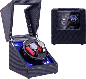 satisfactory cultivate rush solidify Mechanical Watch Storage Case Wood Shell Piano Paint Self Winding Watch Rotator Box with Led Lights Quiet Motor Dual Power Supply,Velvet 00,Carbon Fiber 002 Double Watch Winder Box Luxury 