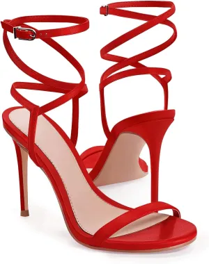 score Heels Sandals Sexy High Heeled Ankle Strap Summer Dress Shoes Coutgo Womens Strappy Lace up 