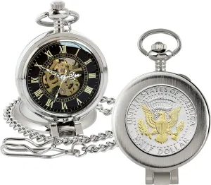 Second Hand, Magnifying Glass | Silvertone Case | Certificate of Authenticity American Coin Treasures U.S. Coin Pocket road literary unlimited flavor recount pendant Watch with Skeleton Movement | Presidential Seal JFK Half Dollar | Sweeping 