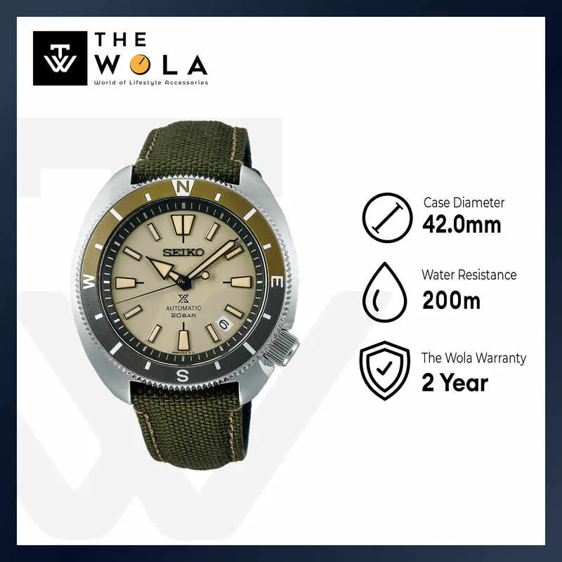 Seiko Land Tortoise Prospex Men Automatic Diver Watch SRPG13J w. Green Polyester Strap