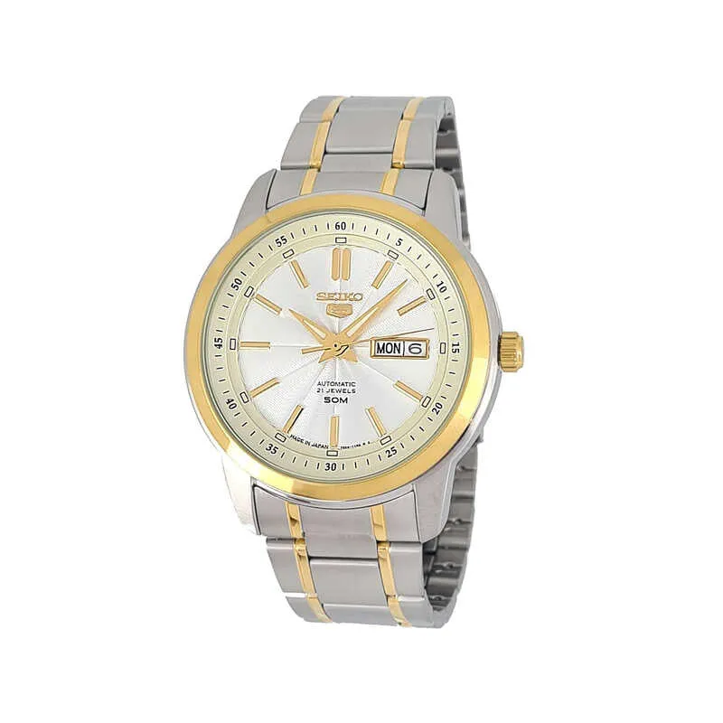 Seiko Men's Automatic Watch SNKM92J Silver and Gold Stainless Steel Strap