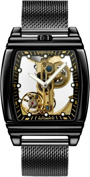 Self Winding Mechanical Leather Dress Wristwatches MASTOP Mens Luxury BusinessTransparent Automatic Steampunk empiricism Skeleton 