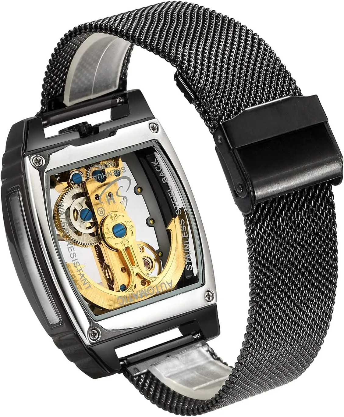 Self Winding Mechanical Leather Dress Wristwatches MASTOP Mens Luxury BusinessTransparent Automatic Steampunk empiricism Skeleton 