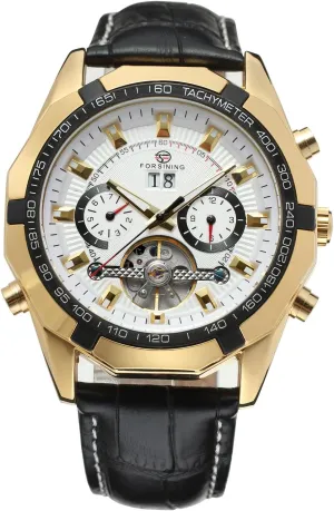 Self Winding Original Automatic Tourbillion Calendar Leather Strap Wrist Watch FSG340M3T6 Forsining direct Men's 