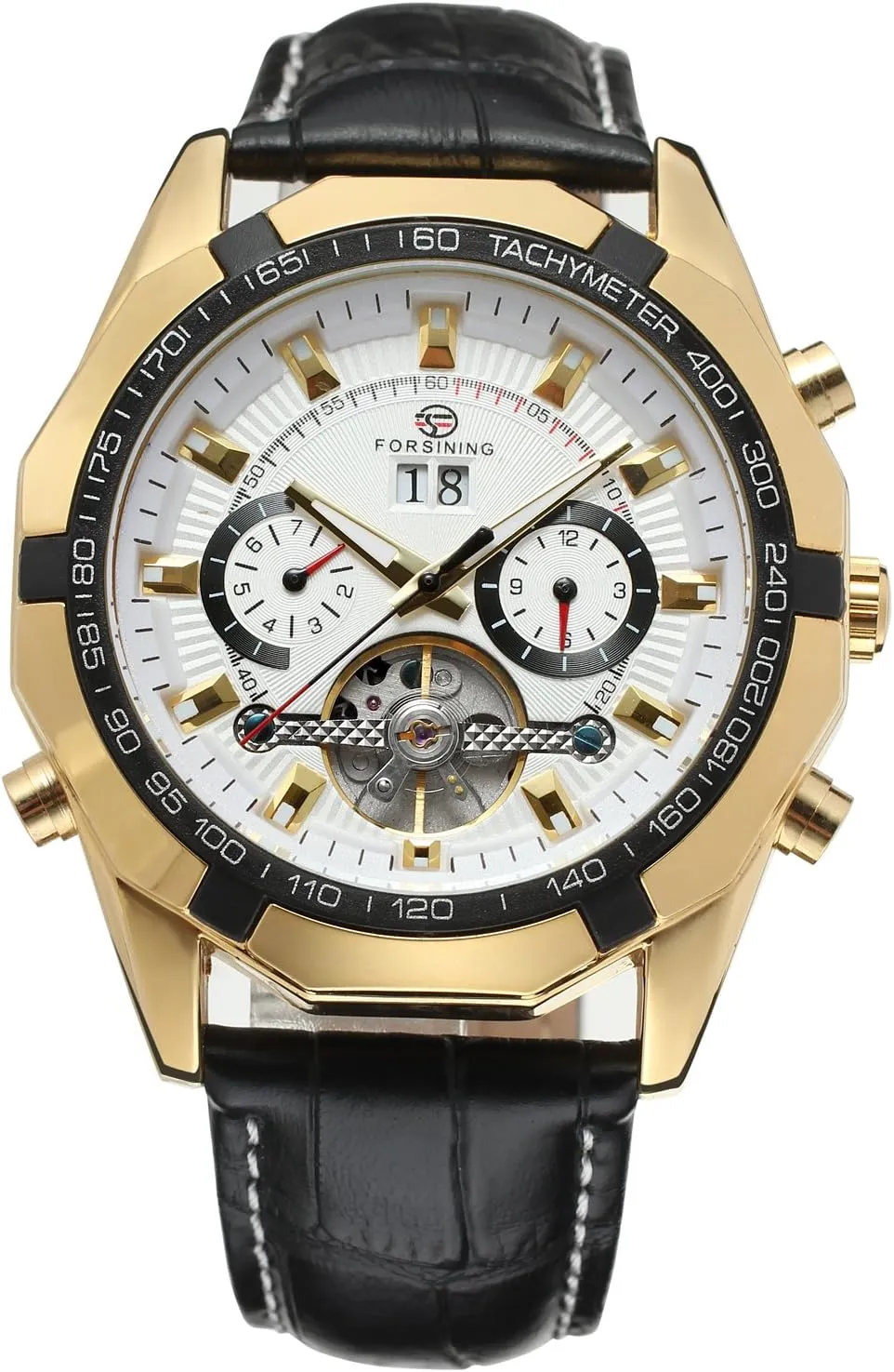 Self Winding Original Automatic Tourbillion Calendar Leather Strap Wrist Watch FSG340M3T6 Forsining direct Men's 