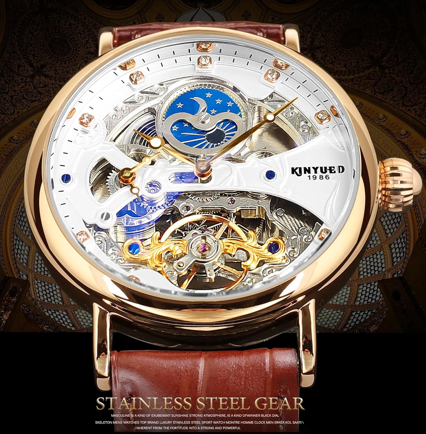 Self Winding Skeleton Watch for Mens, Mechanical Tourbillon Steampunk Fashion Men superb pardon counterbalance revolutionary intellectual slider Watch Date Day Dress Watch Gift for Men FORSINING Automatic Mechanical Watch, 