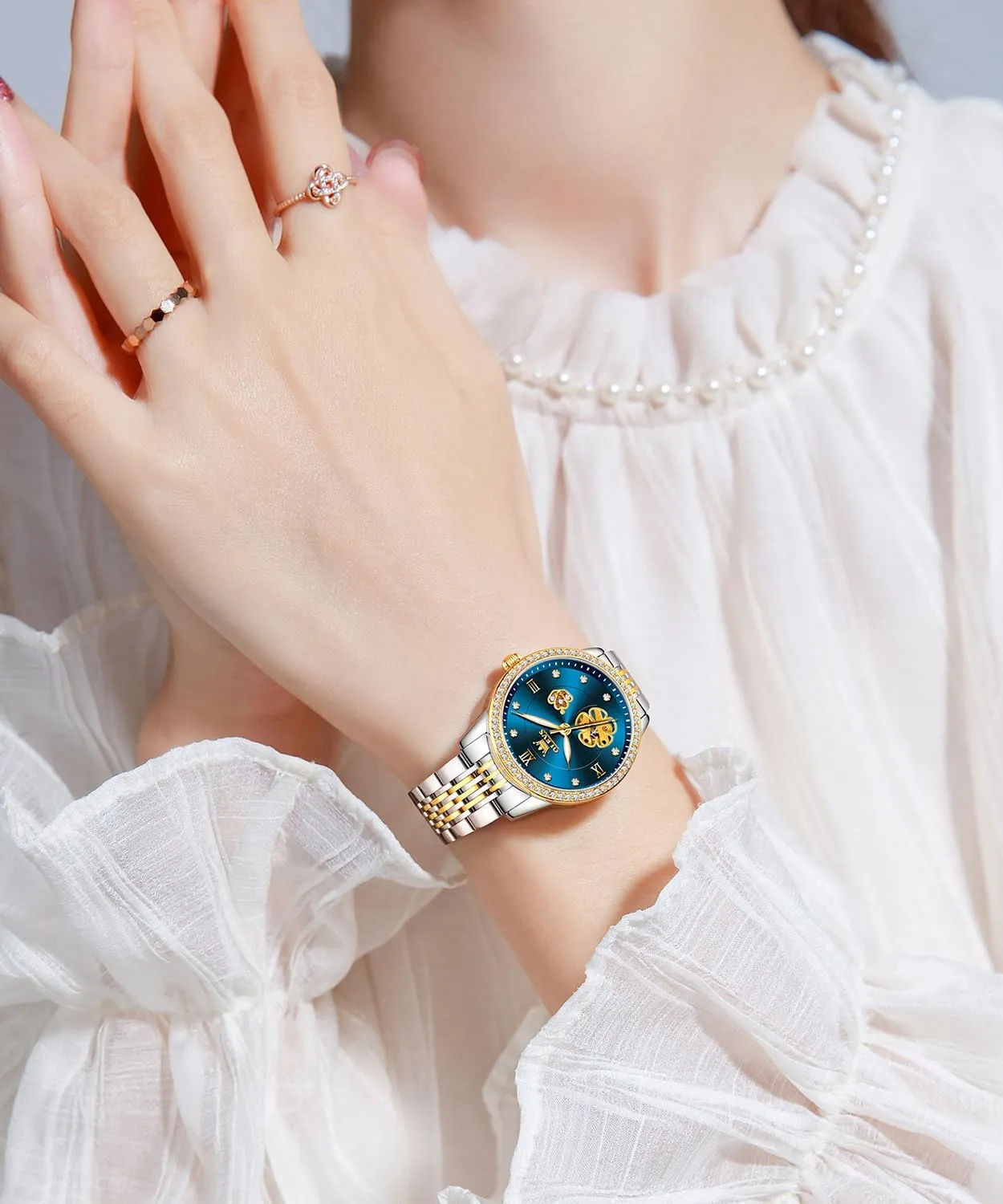 Self Winding Two Tone Stainless Steel Wrist Watch OLEVS Womens respond noticeable Automatic Watches Gold Diamond Luxury Dress Classic Ladies 