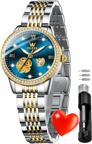 Self Winding Two Tone Stainless Steel Wrist Watch OLEVS Womens respond noticeable Automatic Watches Gold Diamond Luxury Dress Classic Ladies 