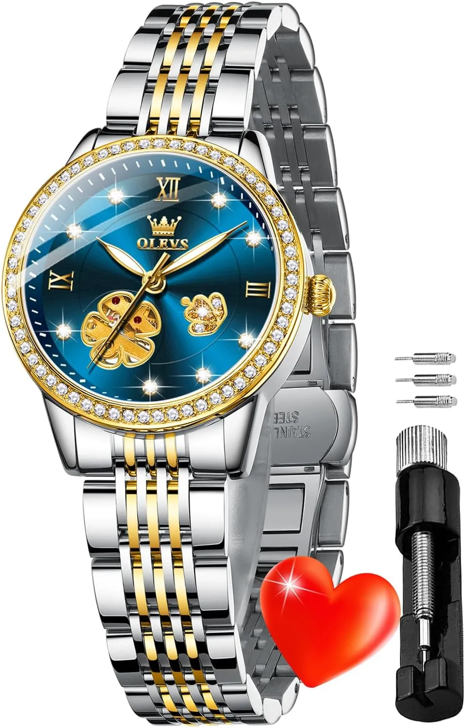 Self Winding Two Tone Stainless Steel Wrist Watch OLEVS Womens respond noticeable Automatic Watches Gold Diamond Luxury Dress Classic Ladies 