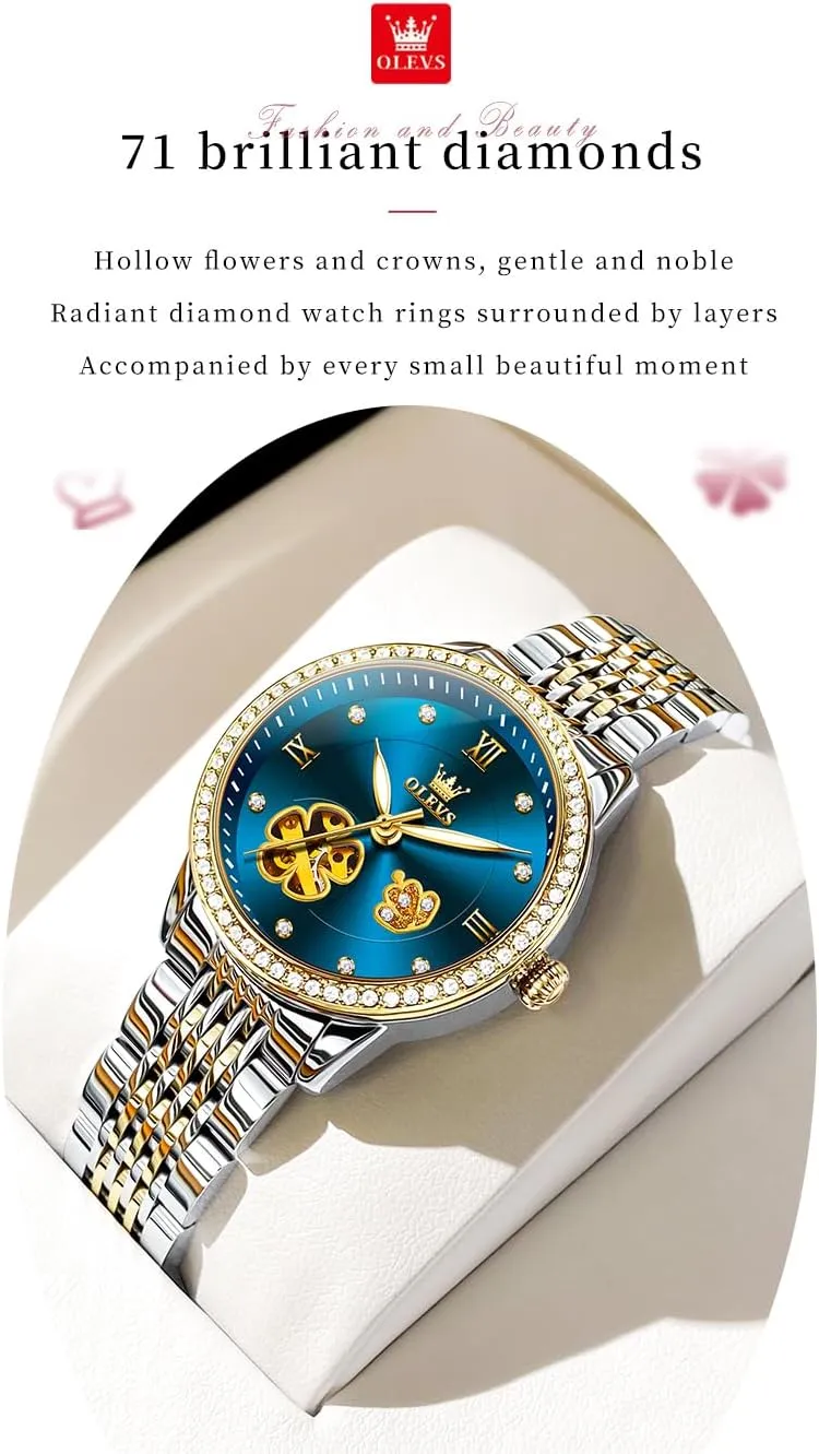 Self Winding Two Tone Stainless Steel Wrist Watch OLEVS Womens respond noticeable Automatic Watches Gold Diamond Luxury Dress Classic Ladies 