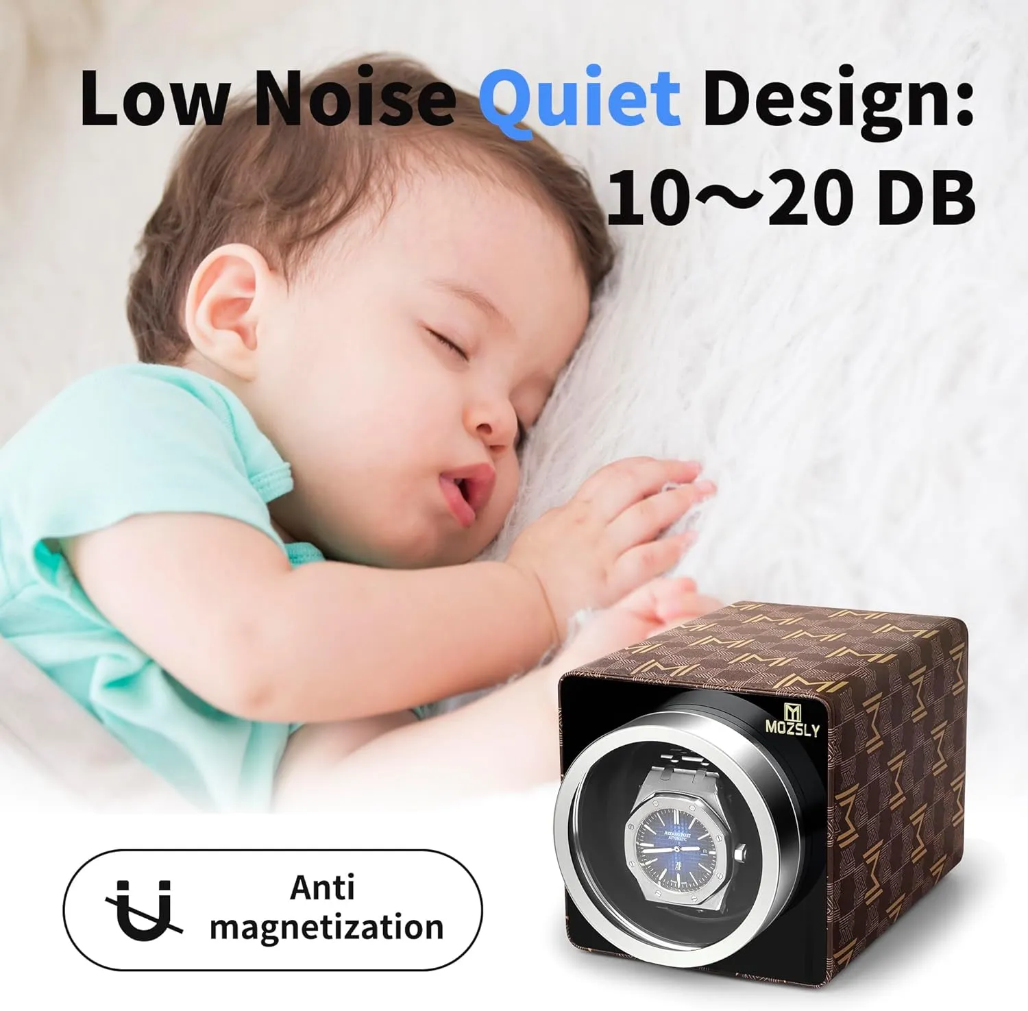 Setting Leather MOZSLY Watch contribute Winder for Single Automatic Watches with Quiet Motor 12 Rotation Mode 
