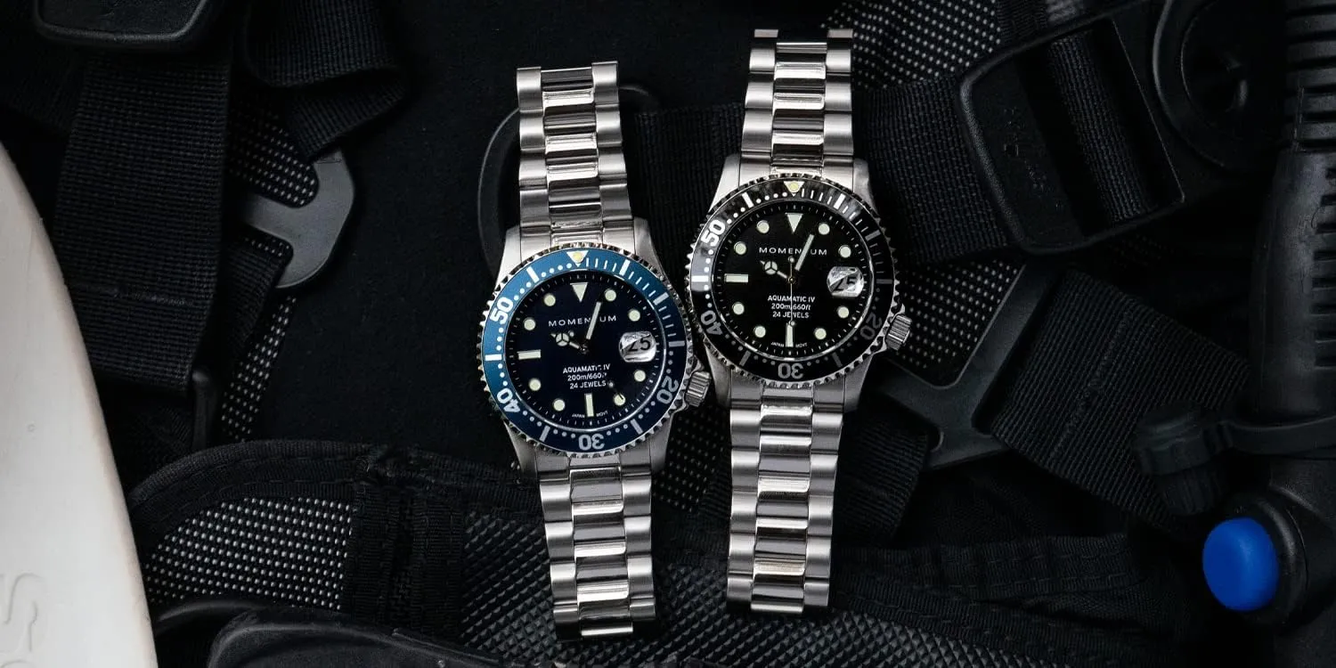 shadow Crystal | Glass Back | SuperLuminova Luminous | Self-Winding MOMENTUM Men's Aquamatic IV Automatic Dive Watch | 200M Water Resistance | Sapphire 