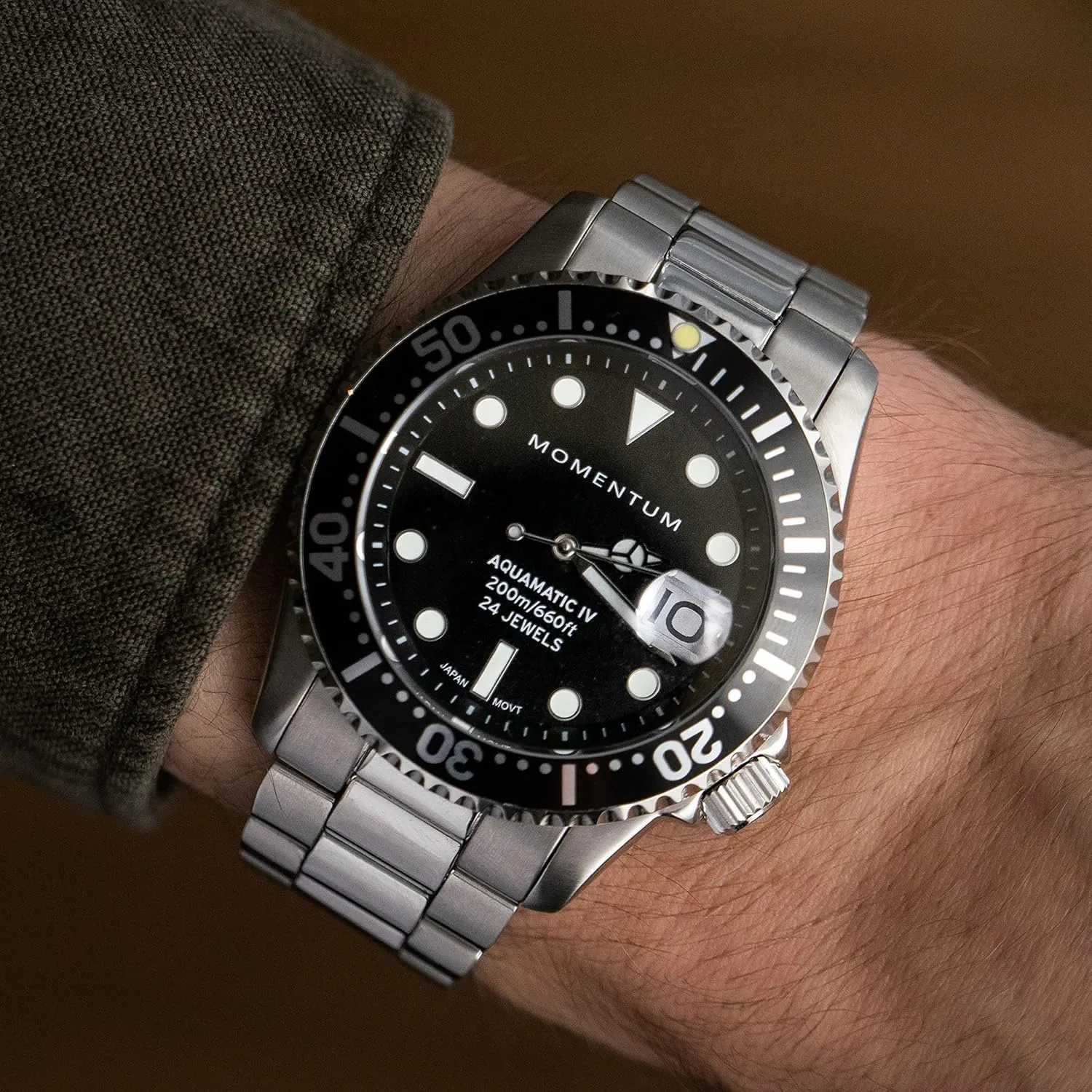 shadow Crystal | Glass Back | SuperLuminova Luminous | Self-Winding MOMENTUM Men's Aquamatic IV Automatic Dive Watch | 200M Water Resistance | Sapphire 