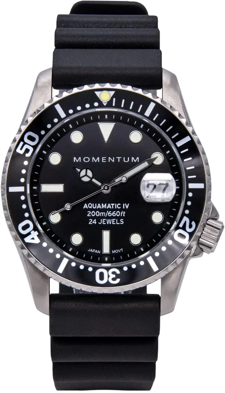 shadow Crystal | Glass Back | SuperLuminova Luminous | Self-Winding MOMENTUM Men's Aquamatic IV Automatic Dive Watch | 200M Water Resistance | Sapphire 