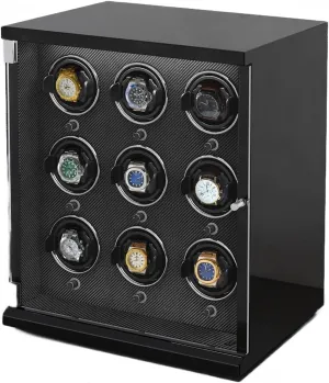 Shell Piano Finish Flexible Watch snippet saucy Pillow Built-in Led Illumination,D-A Watch Winder for 9 Automatic Watches with Ultra-Quiet Motors Wood 