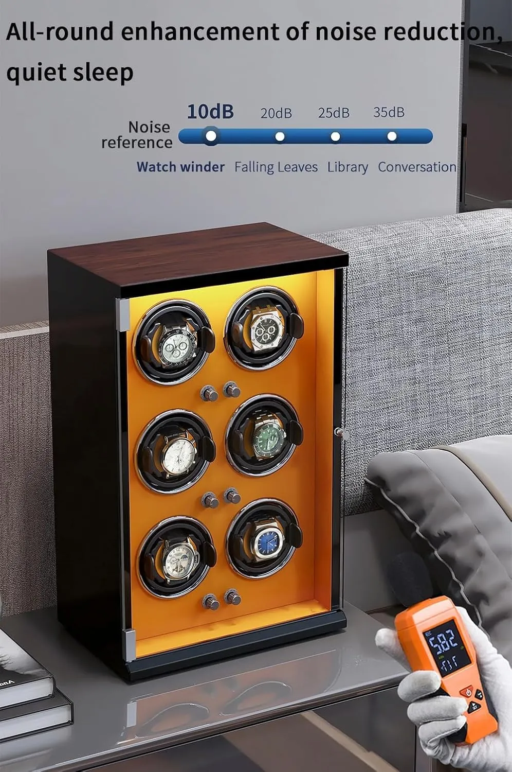 Shell Piano Finish Flexible Watch snippet saucy Pillow Built-in Led Illumination,D-A Watch Winder for 9 Automatic Watches with Ultra-Quiet Motors Wood 