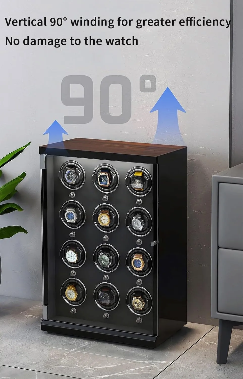 Shell Piano Finish Flexible Watch snippet saucy Pillow Built-in Led Illumination,D-A Watch Winder for 9 Automatic Watches with Ultra-Quiet Motors Wood 