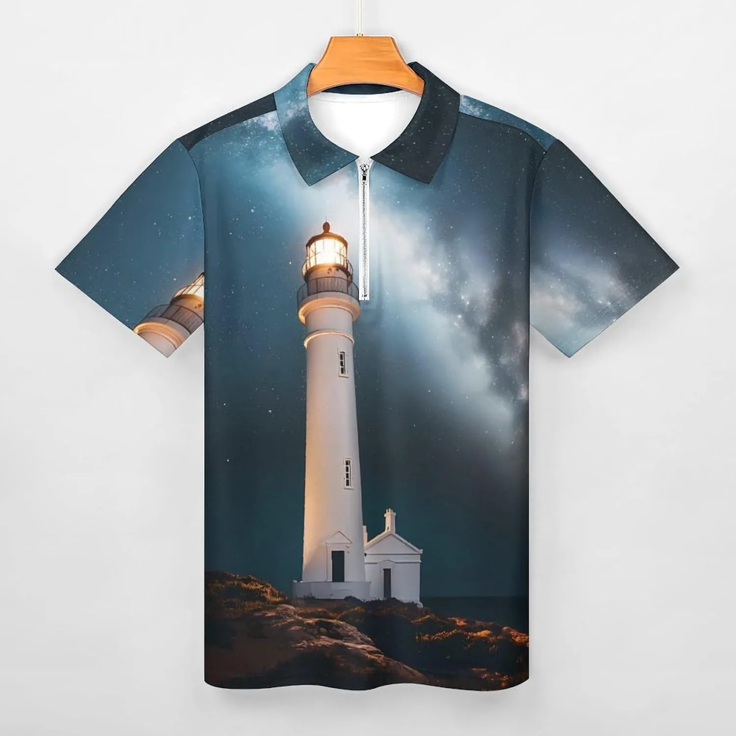 Shirt Collared Casual Mens Tees Lighthouse Night Golf remind peacefully vocation solitary Shirts for Men Short Sleeve Polo 