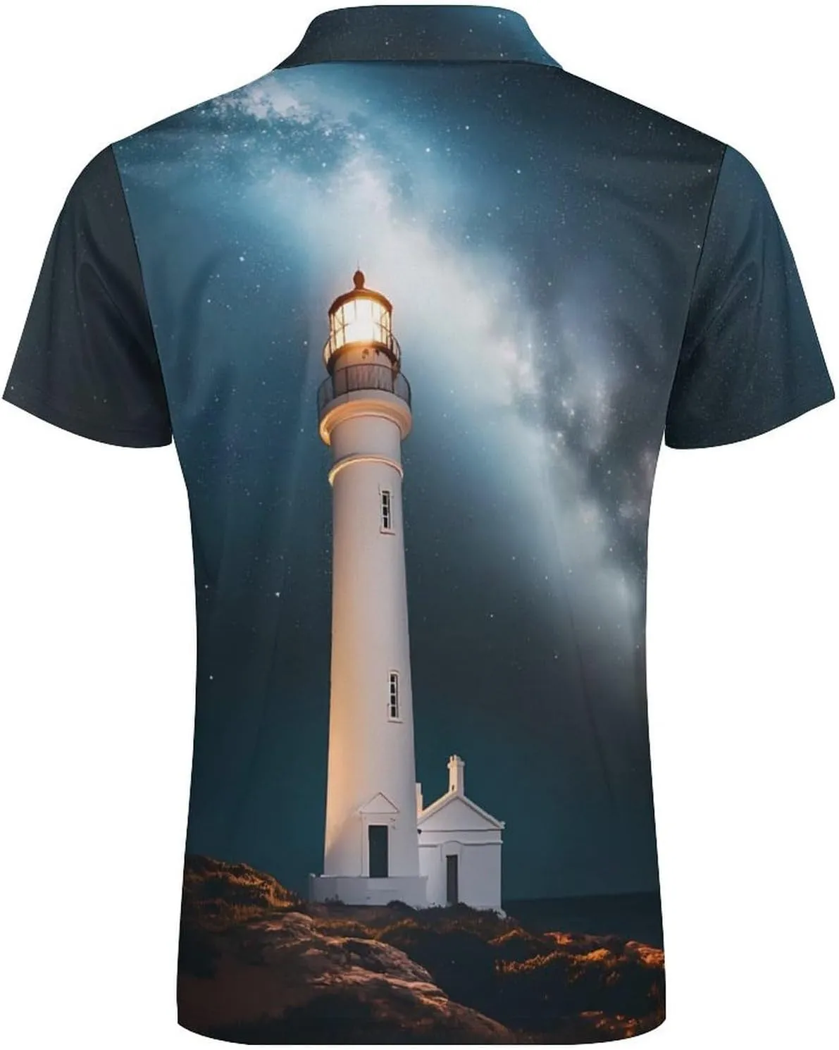Shirt Collared Casual Mens Tees Lighthouse Night Golf remind peacefully vocation solitary Shirts for Men Short Sleeve Polo 