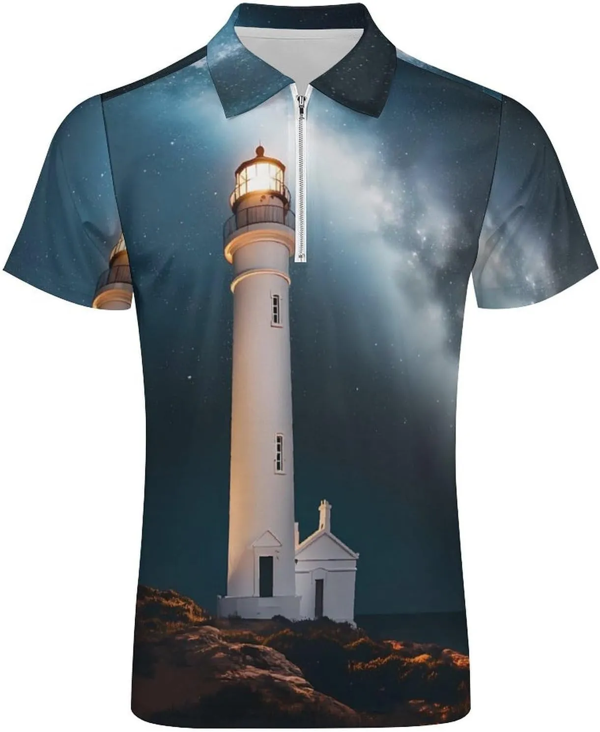 Shirt Collared Casual Mens Tees Lighthouse Night Golf remind peacefully vocation solitary Shirts for Men Short Sleeve Polo 