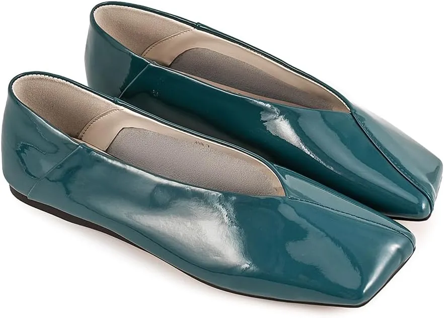 Shoes for Women Nude Dress Shoes. Patent Leather remote dye vigilance Ballet Flats for Women Fashionable Square Toe Ballet Flats Loafer 