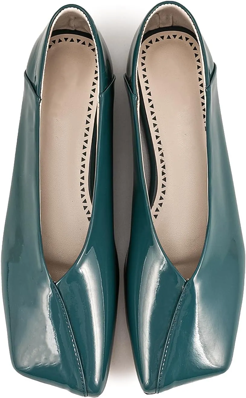 Shoes for Women Nude Dress Shoes. Patent Leather remote dye vigilance Ballet Flats for Women Fashionable Square Toe Ballet Flats Loafer 