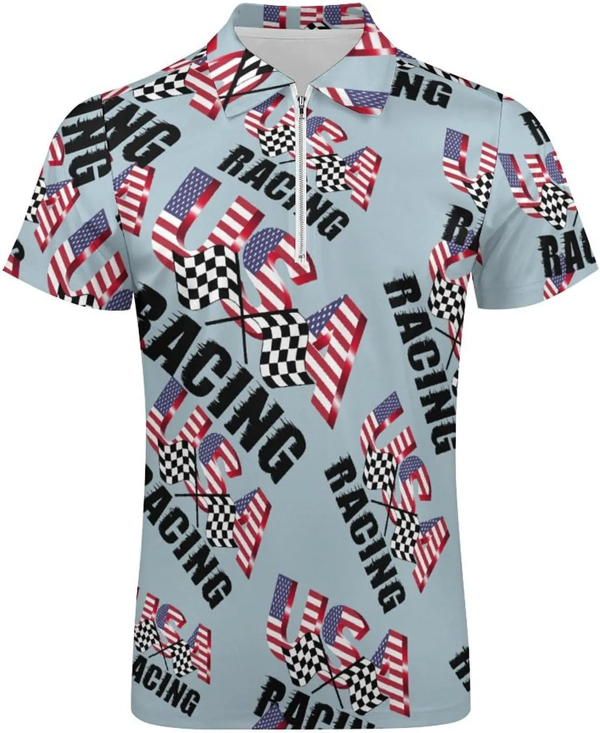 Short Sleeve Polo Shirt Collared Casual Mens Tees U.S.A pebble timber Flag Racing Golf Shirts for Men 
