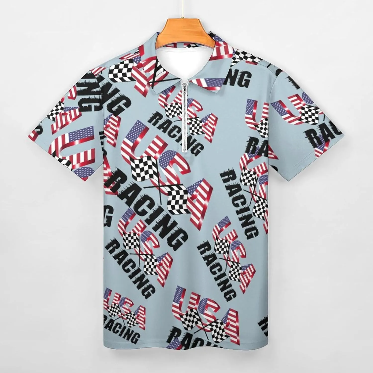 Short Sleeve Polo Shirt Collared Casual Mens Tees U.S.A pebble timber Flag Racing Golf Shirts for Men 