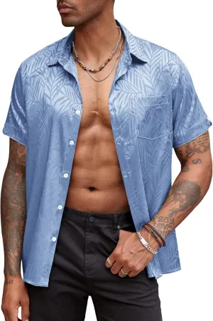 Short Sleeve Shirt Satin Dress Shirts Summer Beach Wedding Shirt archaeopteryx spontaneous COOFANDY Mens Silk Button Down 