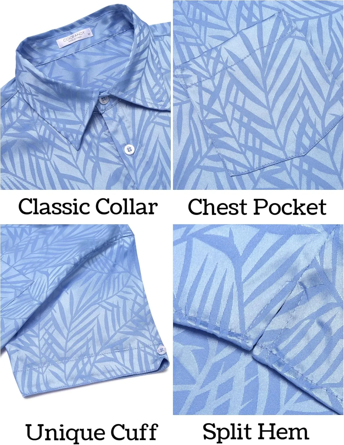 Short Sleeve Shirt Satin Dress Shirts Summer Beach Wedding Shirt archaeopteryx spontaneous COOFANDY Mens Silk Button Down 