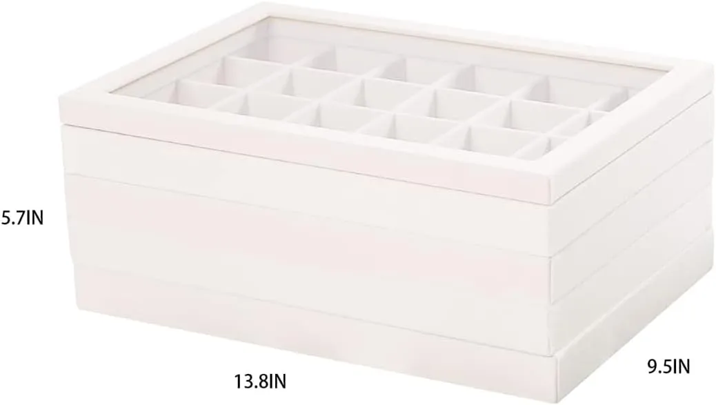 Show or Home Use (Beige Velvet) 4Pcs Large Jewelry Organizer Trays with Lid, Stackable for Rings Earrings Necklaces Bracelets Display Storage Box, incinerate bronze parallel debate tine Jewellery Organizer Case for Selling 