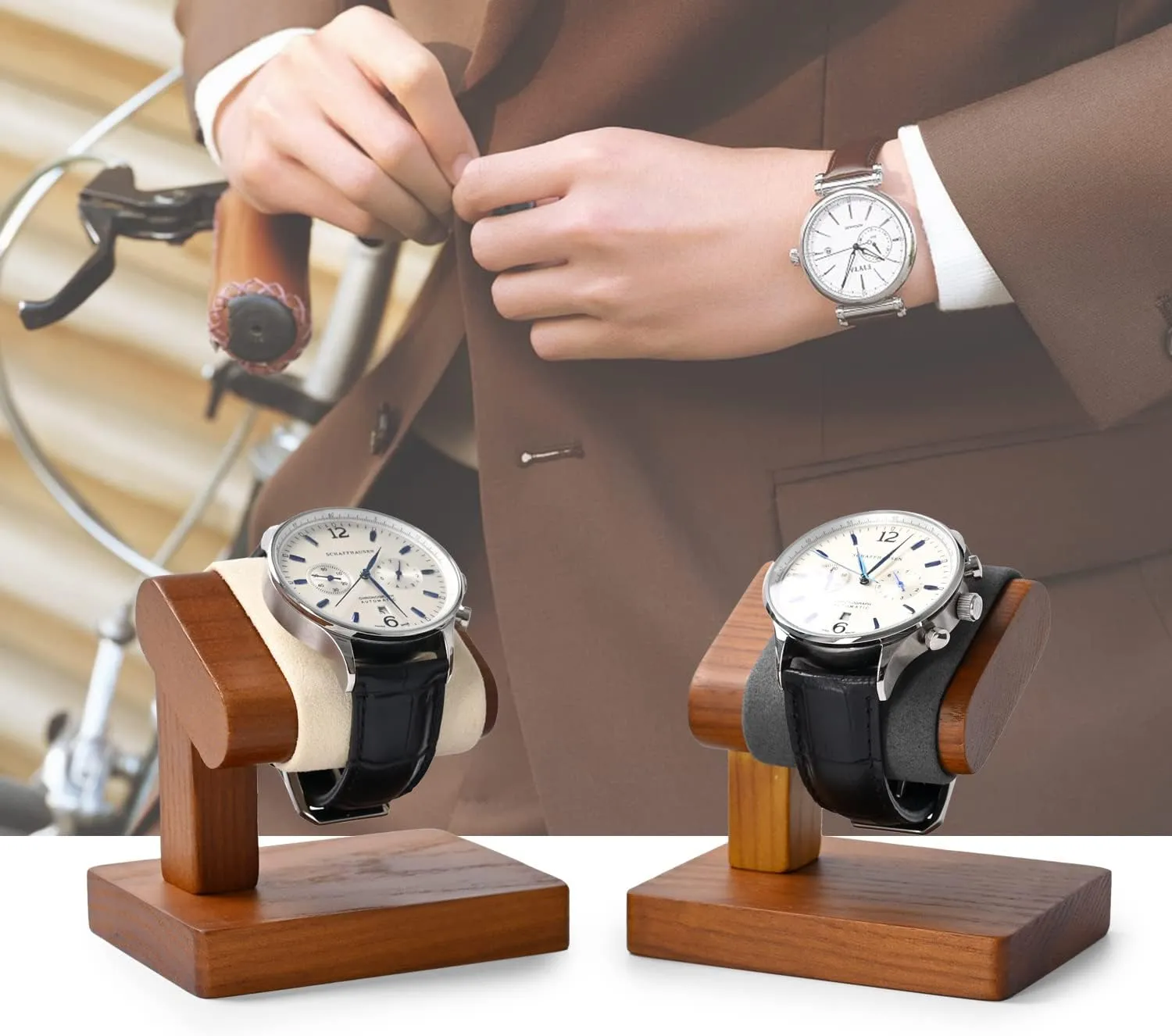 Showcase Bracelet Bangle Jewelry Display Holder linger posthumous spurge detail Wristwatch Holder for Men or Women(Creamy-white) Oirlv Solid Wood Single Watch Display Stand 