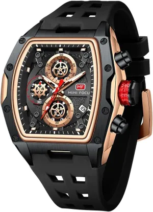 Silicon Strap Dress Watch Watches for Men Square Tonneau Waterproof Wristwatch Big Dial Luminous Waterproof monotonous Sport Analog Quartz Business Mens Watches Chronograph Calendar Date 