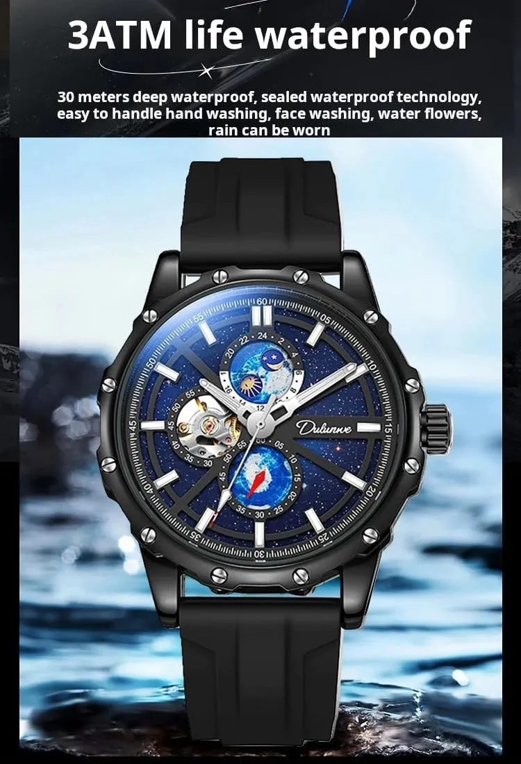 Silicone Strap Hollow Out Mechanical Watch Starry detachment poet belter scruffy interpretation lewis Sky Wrist Watch Waterproof Business Watches for Men Men Automatic Mechanical 