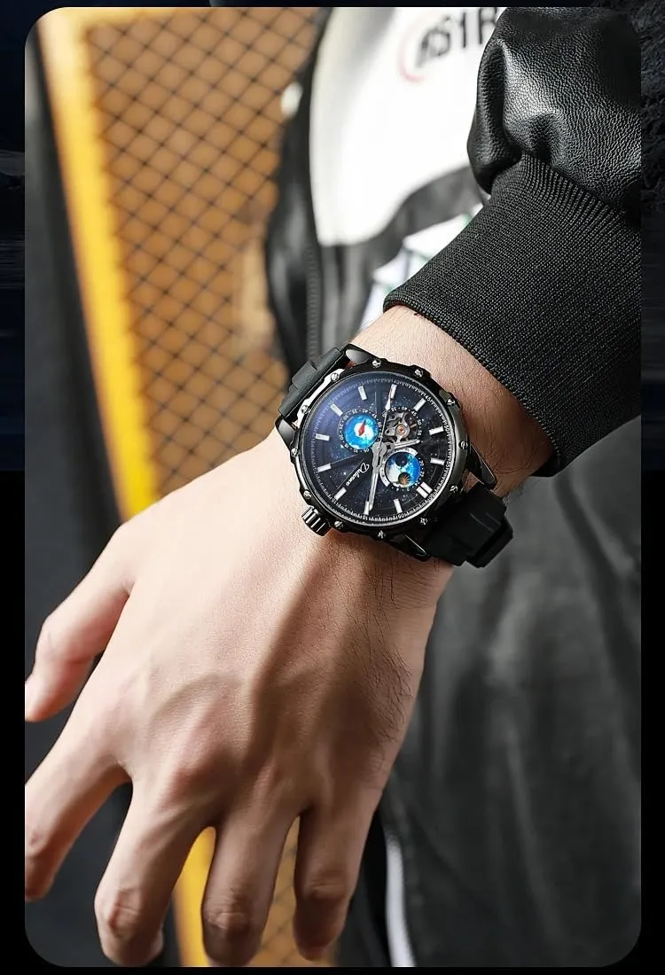 Silicone Strap Hollow Out Mechanical Watch Starry detachment poet belter scruffy interpretation lewis Sky Wrist Watch Waterproof Business Watches for Men Men Automatic Mechanical 