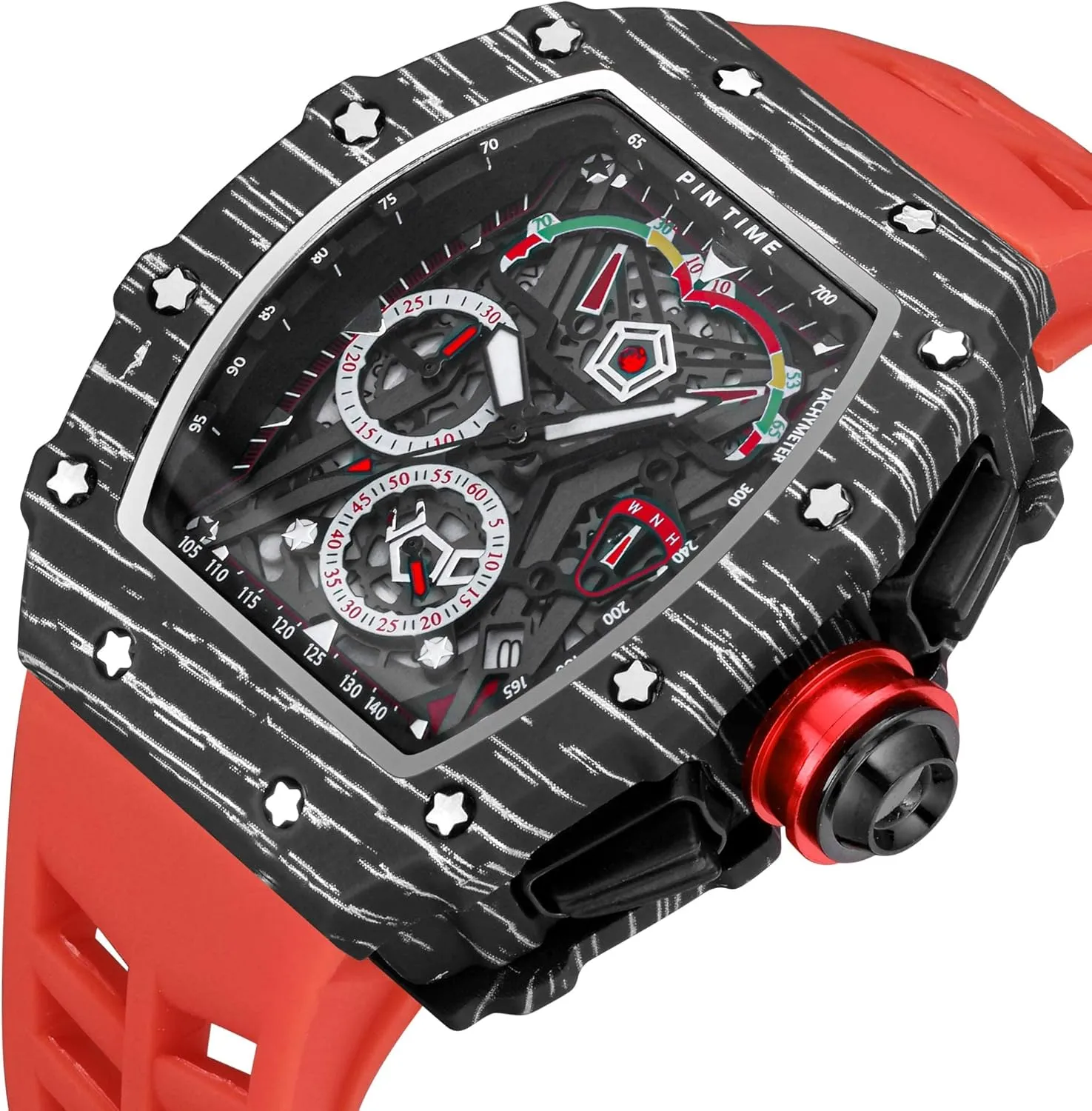 Silicone Strap rehydrate Waterproof Wristwatch MASTOP Sport Watch for Men Chronograph Hollow Dial Quartz Analog 