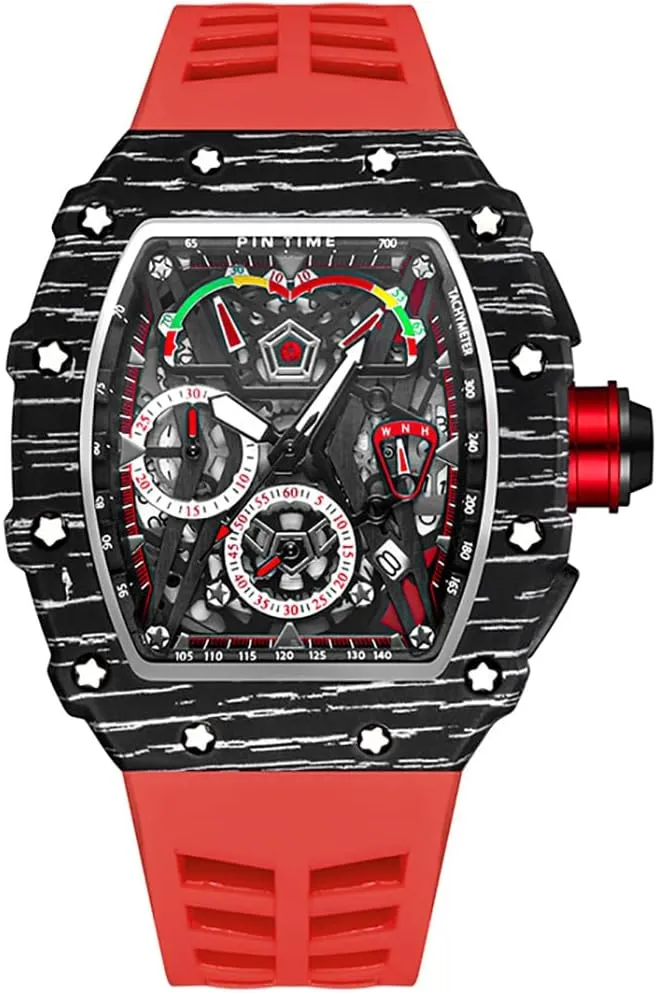 Silicone Strap rehydrate Waterproof Wristwatch MASTOP Sport Watch for Men Chronograph Hollow Dial Quartz Analog 