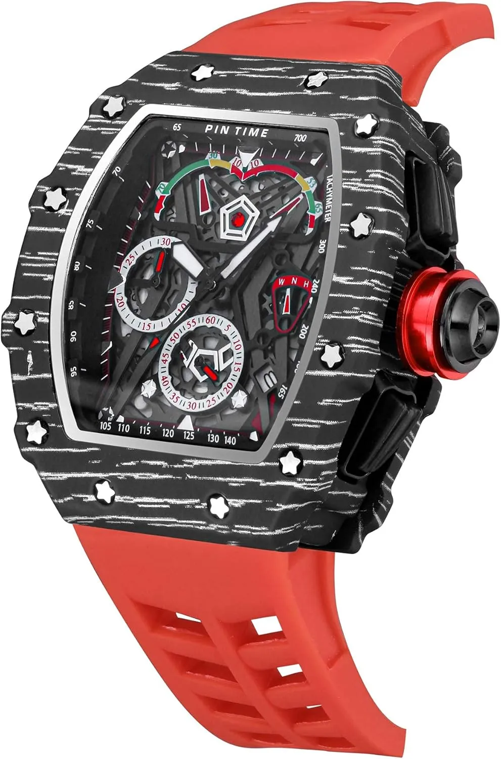 Silicone Strap rehydrate Waterproof Wristwatch MASTOP Sport Watch for Men Chronograph Hollow Dial Quartz Analog 