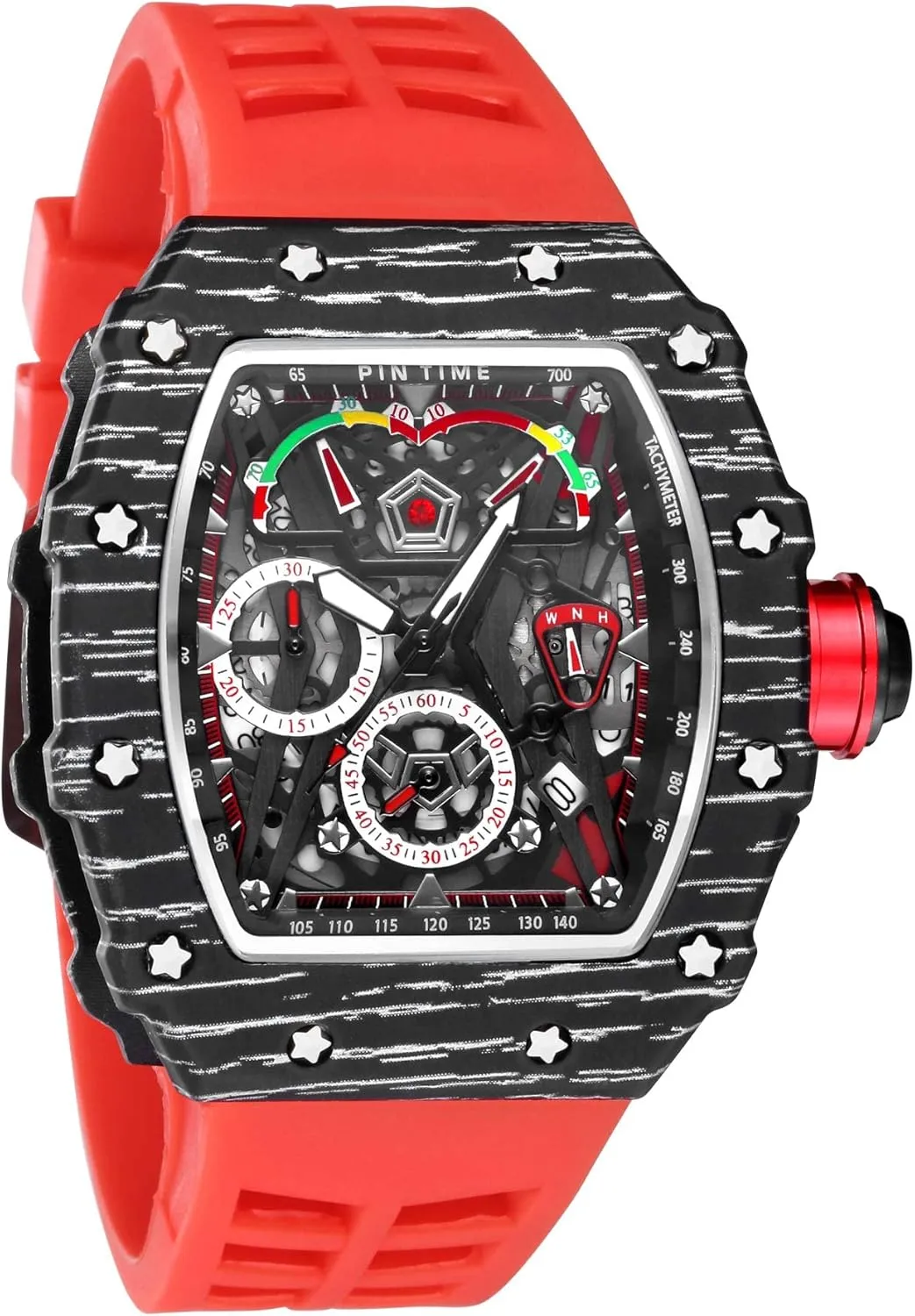 Silicone Strap rehydrate Waterproof Wristwatch MASTOP Sport Watch for Men Chronograph Hollow Dial Quartz Analog 