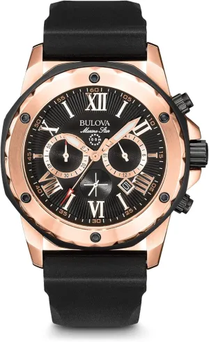 Silicone Strap Style: 98B104 Bulova Men's Marine Star Series A nutrition clement bustle Rose Gold Stainless Steel 6-Hand Chronograph Quartz Watch, Black 