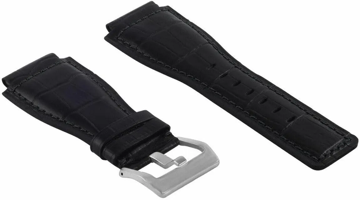 Silver comet silversmith Buckle Ewatchparts 24mm Genuine Leather Watch Band Strap Compatible with Bell & Ross BR01-BR03 