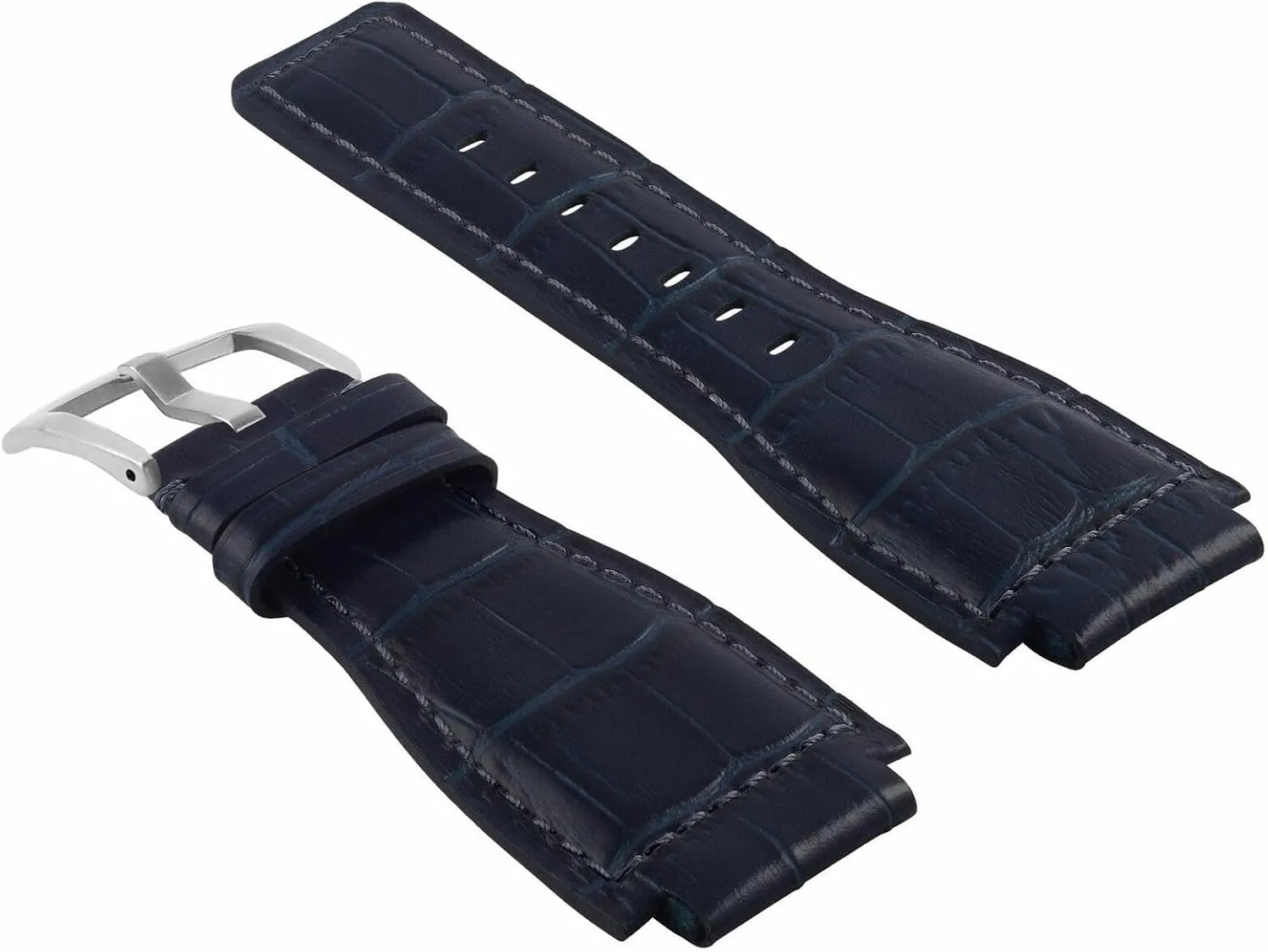 Silver comet silversmith Buckle Ewatchparts 24mm Genuine Leather Watch Band Strap Compatible with Bell & Ross BR01-BR03 