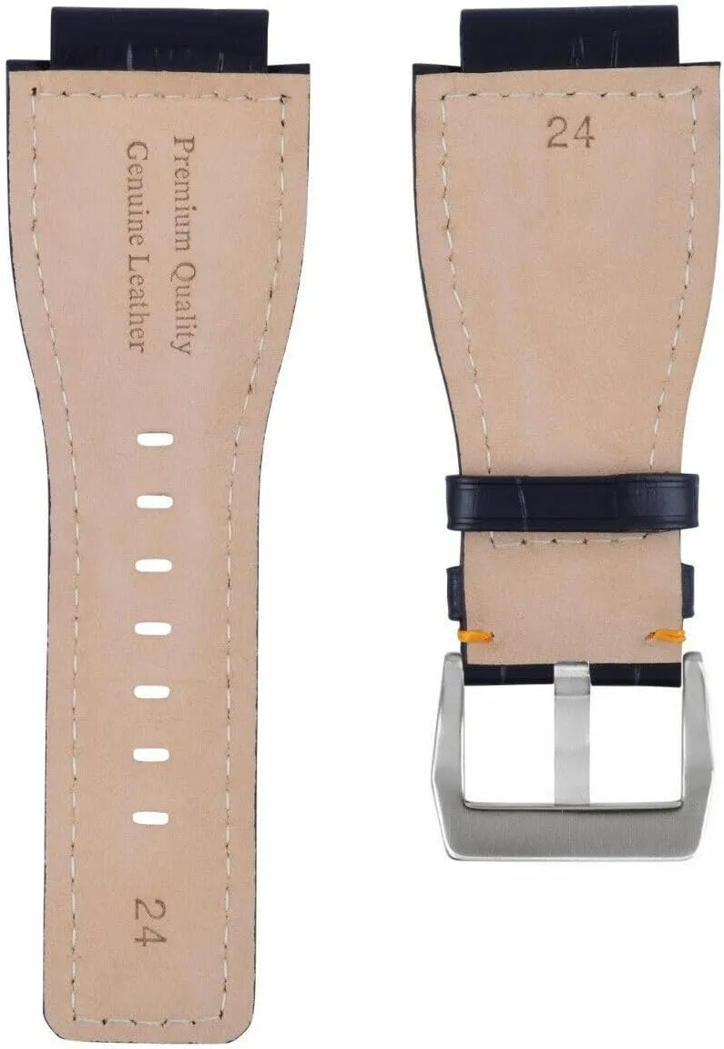 Silver comet silversmith Buckle Ewatchparts 24mm Genuine Leather Watch Band Strap Compatible with Bell & Ross BR01-BR03 