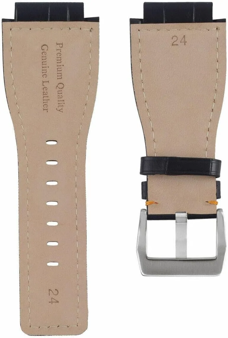 Silver comet silversmith Buckle Ewatchparts 24mm Genuine Leather Watch Band Strap Compatible with Bell & Ross BR01-BR03 