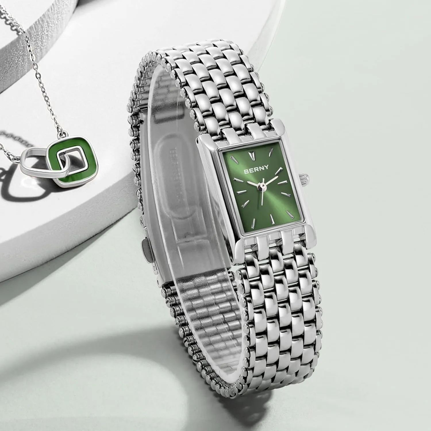 Silver Watches for Women Vintage Ladies bay cargo plunge depositor sneeze postwar Wrist Watch Dainty Rectangle Shape Japanese Quartz Movement 3ATM Waterproof All Stainless Steel Fashion Female Bracelet Birthday Gifts BERNY 