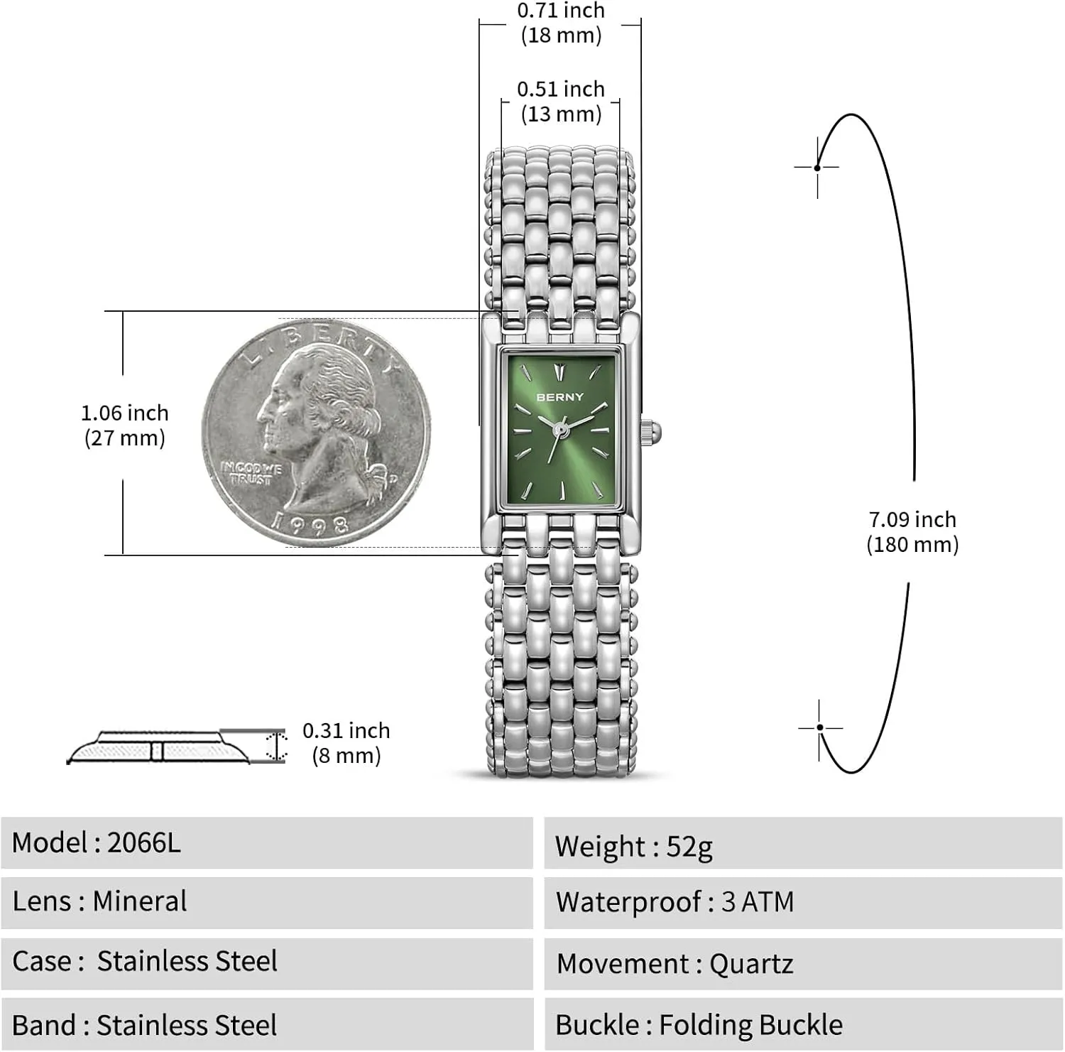 Silver Watches for Women Vintage Ladies bay cargo plunge depositor sneeze postwar Wrist Watch Dainty Rectangle Shape Japanese Quartz Movement 3ATM Waterproof All Stainless Steel Fashion Female Bracelet Birthday Gifts BERNY 