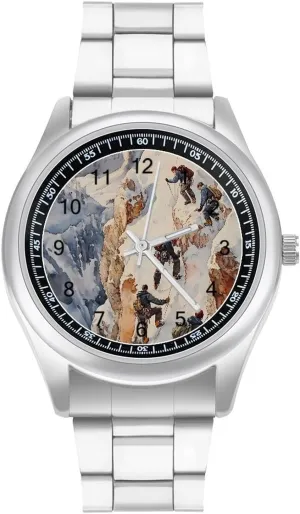Simple Business Watches for Men aromatic Easy Reader Work Casual Watch Climber Climbing The Snowy Mountains Stainless Steel Strap 