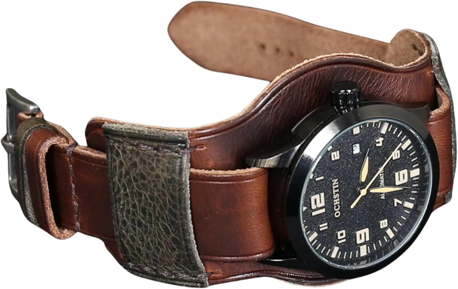Single-Pass band Handmade Leather Cuff walker Watch Band | Military Bund | Full-Grain Italian Leather Watch Strap 18 20 22 24 26mm | Vintage Pilot & Aviator Style | Brown 